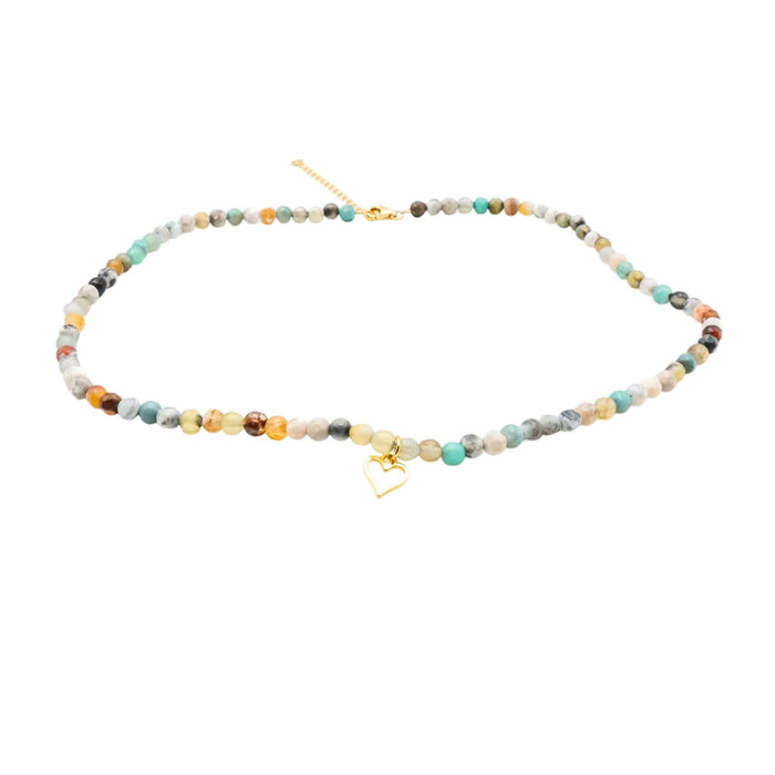 Essential Ritual Amazonite Beaded Heart Necklace Dainty Gemstone Layering Jewelry