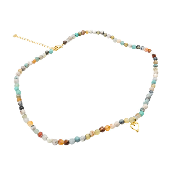 Essential Ritual Amazonite Beaded Heart Necklace Dainty Gemstone Layering Jewelry
