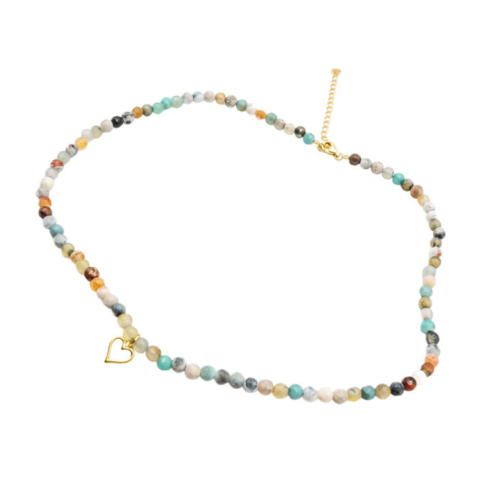 Essential Ritual Amazonite Beaded Heart Necklace Dainty Gemstone Layering Jewelry