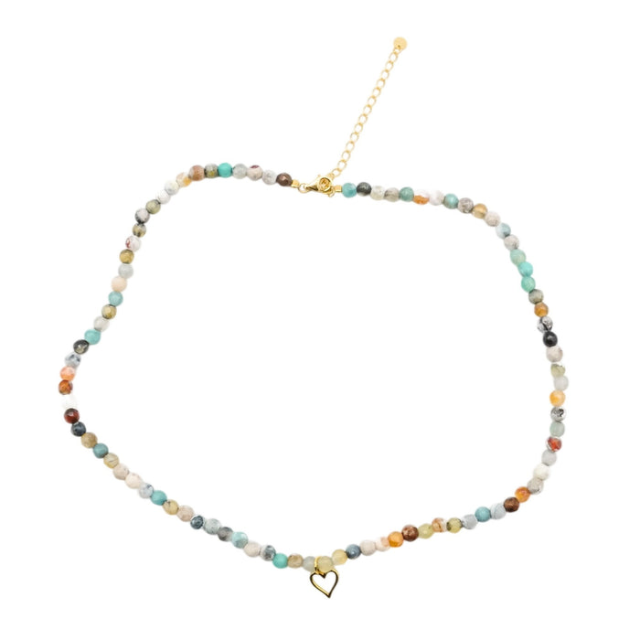 Essential Ritual Amazonite Beaded Heart Necklace Dainty Gemstone Layering Jewelry