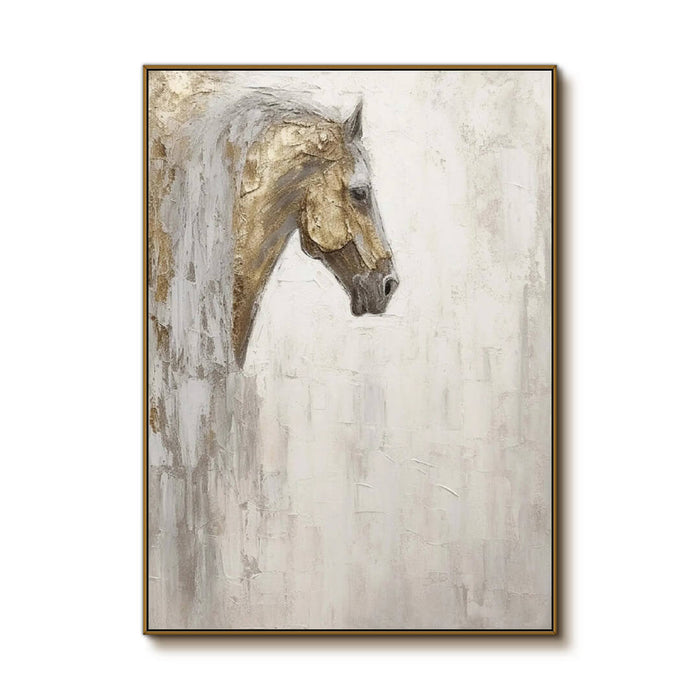 Vertical Horse Portrait Oil Painting with Embossed Texture and Vintage Finish - Ethereal Stallion - Hues Art Lab