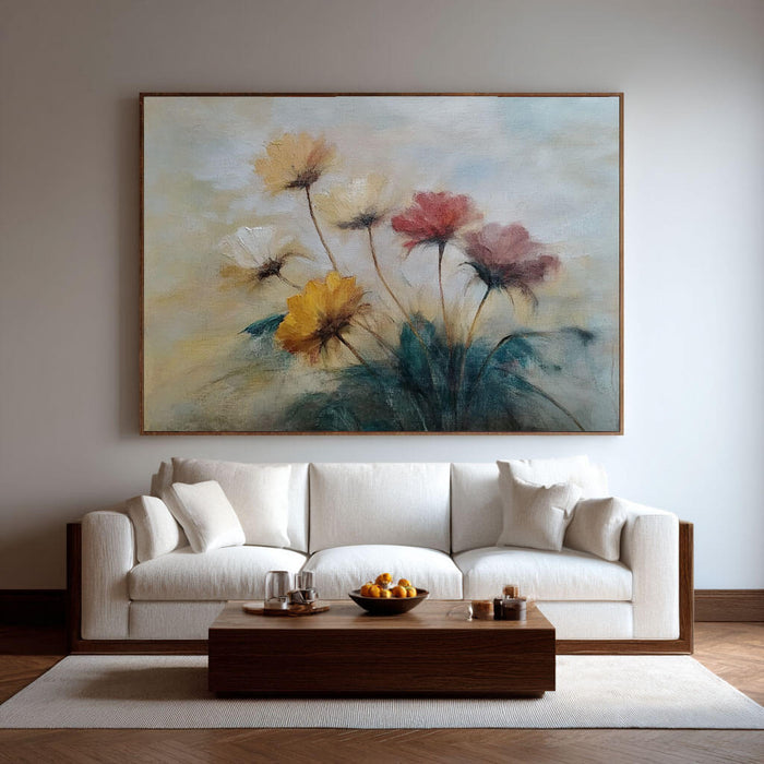Vintage Floral Oil Painting - Soft Color Wildflower Bouquet Wall Art - Fading Petals - Hues Art Lab