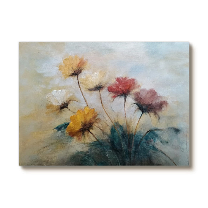 Vintage Floral Oil Painting - Soft Color Wildflower Bouquet Wall Art - Fading Petals - Hues Art Lab