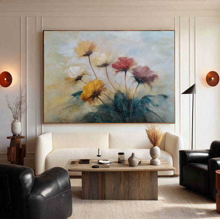 Vintage Floral Oil Painting - Soft Color Wildflower Bouquet Wall Art - Fading Petals - Hues Art Lab