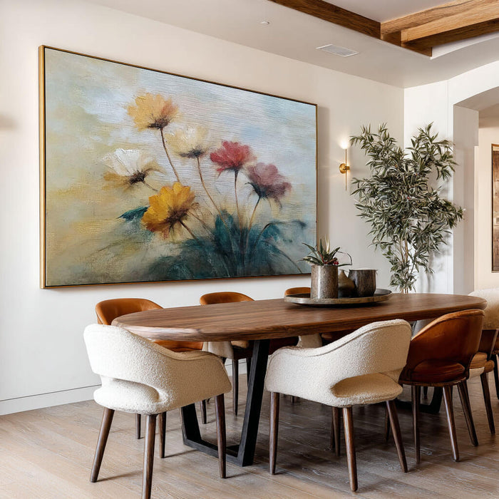 Vintage Floral Oil Painting - Soft Color Wildflower Bouquet Wall Art - Fading Petals - Hues Art Lab