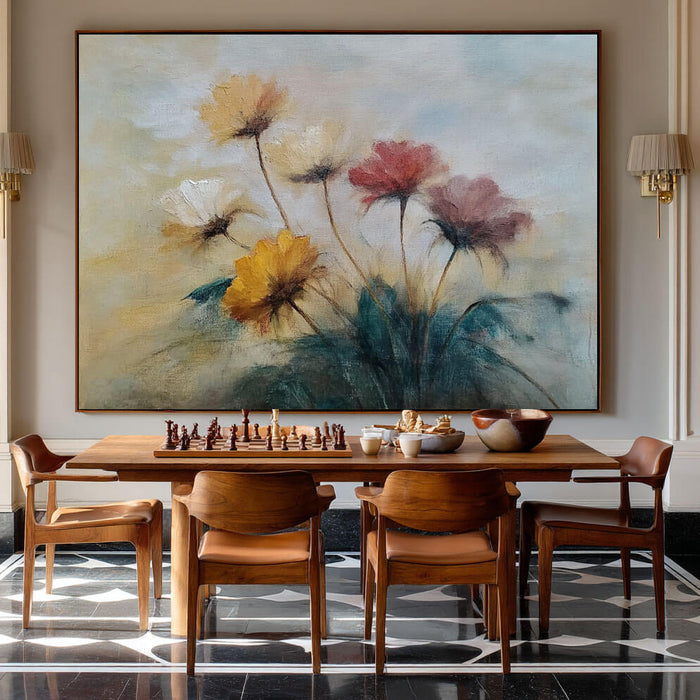 Vintage Floral Oil Painting - Soft Color Wildflower Bouquet Wall Art - Fading Petals - Hues Art Lab