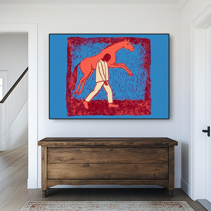 Fellow Traveler I surreal red blue and orange canvas painting