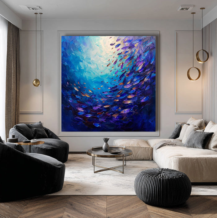 Fish Swirl large ocean wall art for coastal home decor