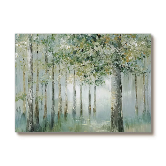 Floating Green Shadows forest artwork with rich green impasto texture