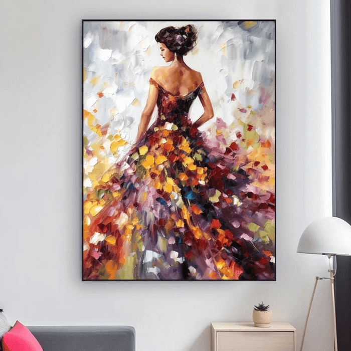 Floral Dance Dress framed figure canvas print styled in a modern room