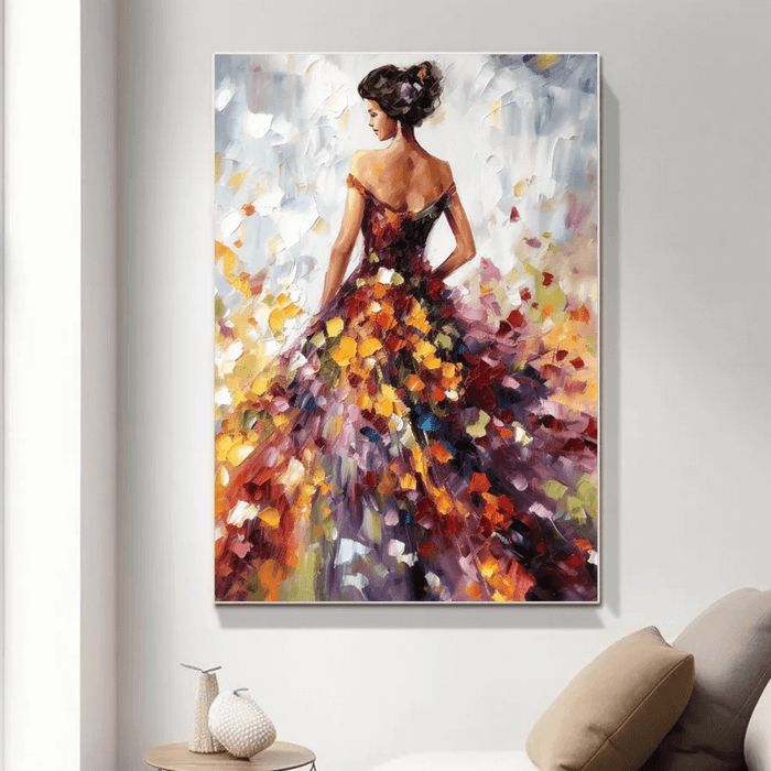 Floral Dance Dress abstract painting with dancing dress and botanical color