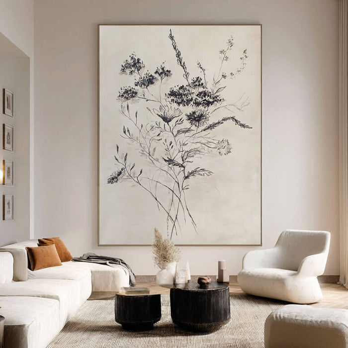 Black and White Flower Sketch Art - Modern Botanical Wall Decor - Floral Inference - Hues Art Lab