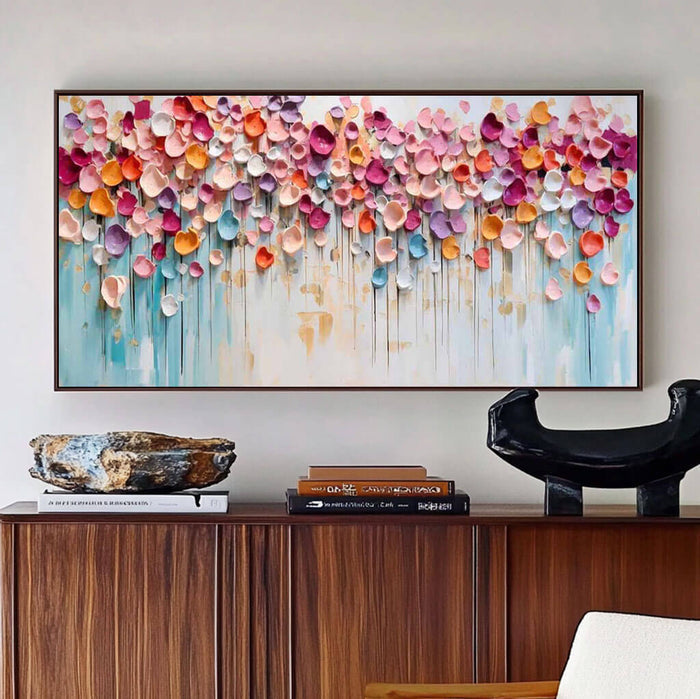 Abstract Colorful Floral Handcrafted Painting on Canvas - Modern Acrylic Flower Large Wall Decor - Floral Splendor - Hues Art Lab