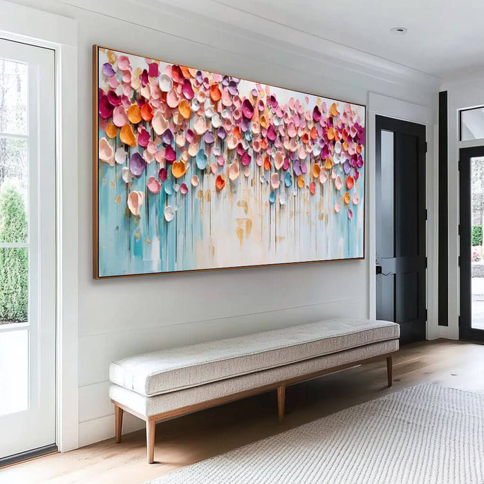 Abstract Colorful Floral Handcrafted Painting on Canvas - Modern Acrylic Flower Large Wall Decor - Floral Splendor - Hues Art Lab