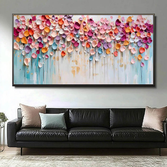 Abstract Colorful Floral Handcrafted Painting on Canvas - Modern Acrylic Flower Large Wall Decor - Floral Splendor - Hues Art Lab