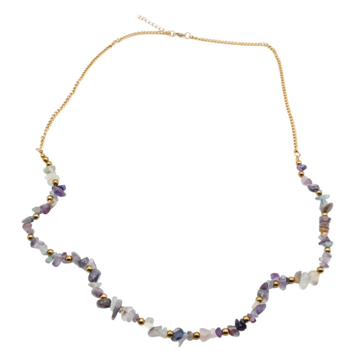 Fluorite Chip Beaded Necklace Gold Tone Adjustable 33–35 Inches