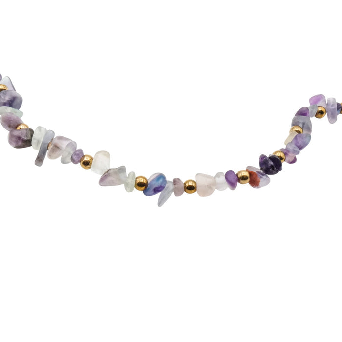 Fluorite Chip Beaded Necklace Gold Tone Adjustable 33–35 Inches