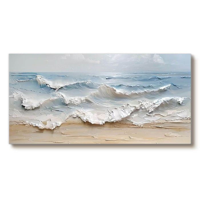 Large Hand-Painted Beach and Sea Texture Artwork in Blue and White Tones - Foamrise - Hues Art Lab