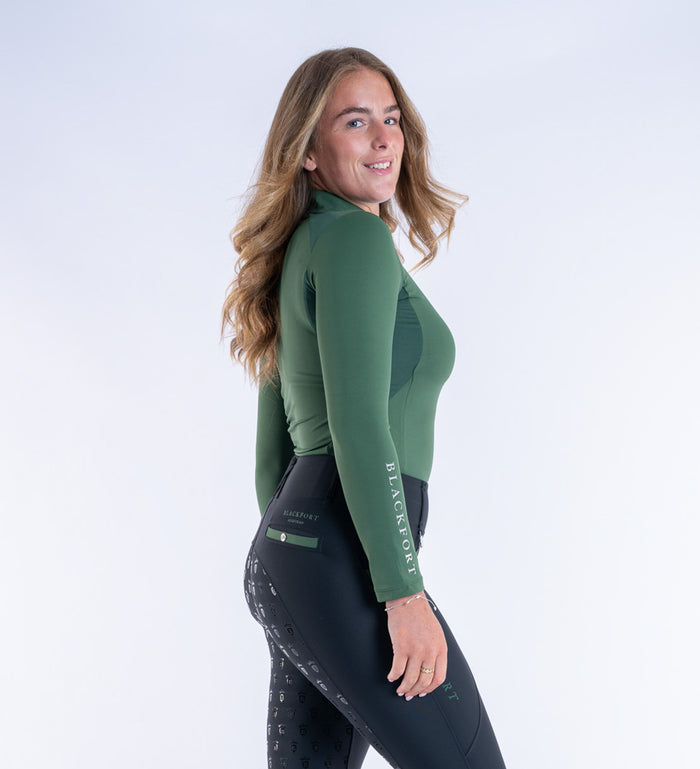 Women's Blackfort Equestrian Forest Green Long Sleeved Cool Mesh Base Layer Silver Zip