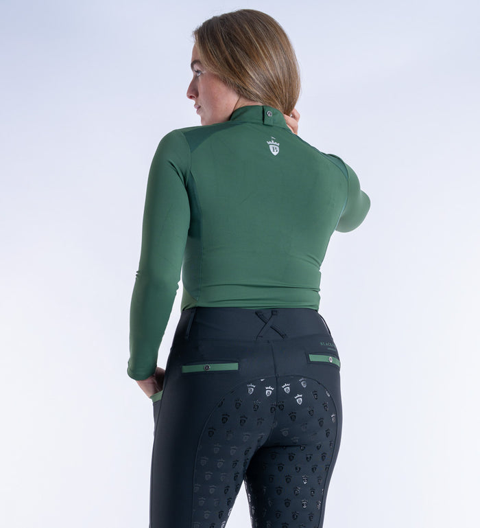 Women's Blackfort Equestrian Forest Green Long Sleeved Cool Mesh Base Layer Silver Zip