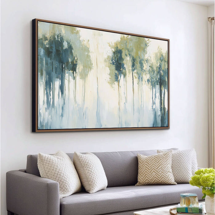 Abstract Forest Landscape Painting - Large Green and Blue Canvas Wall Art - Forest Wonderland - Hues Art Lab
