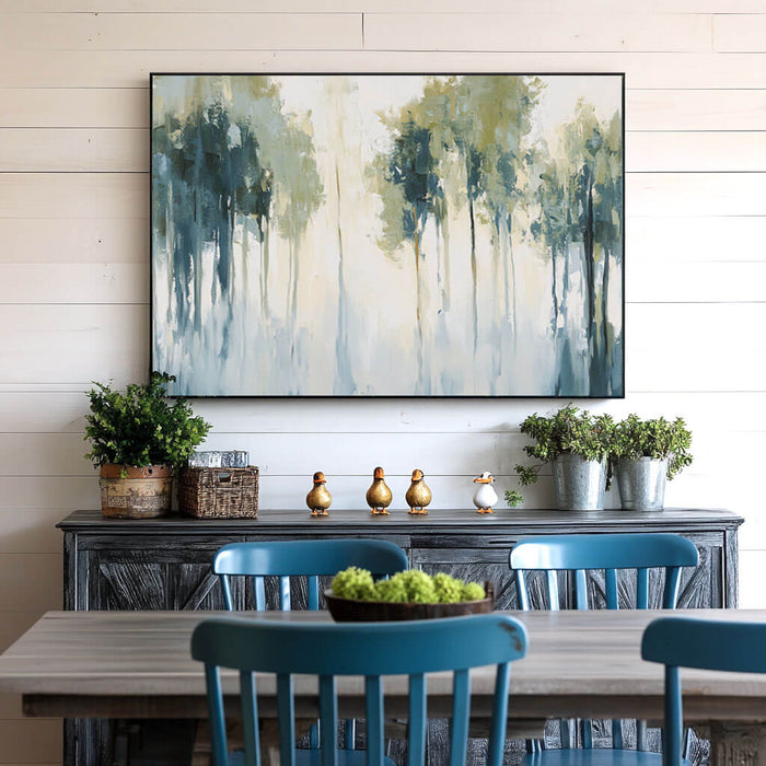 Abstract Forest Landscape Painting - Large Green and Blue Canvas Wall Art - Forest Wonderland - Hues Art Lab
