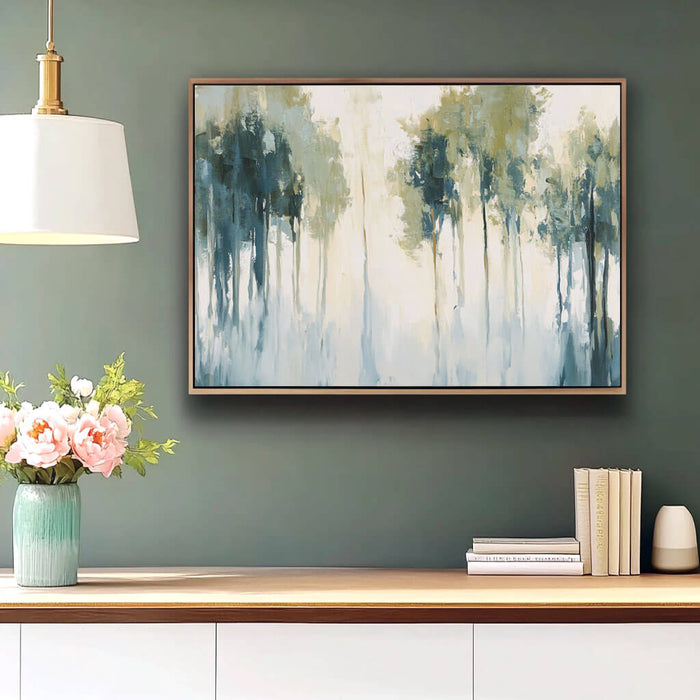 Abstract Forest Landscape Painting - Large Green and Blue Canvas Wall Art - Forest Wonderland - Hues Art Lab