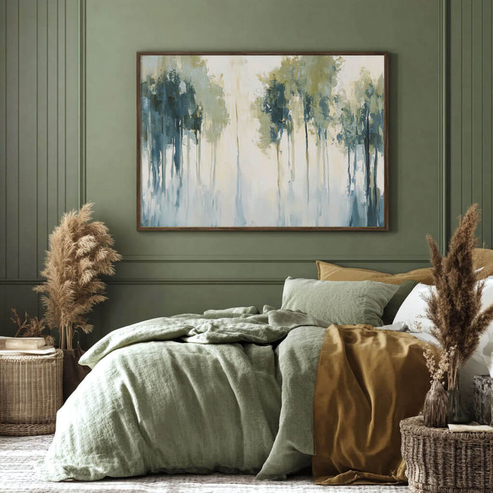 Abstract Forest Landscape Painting - Large Green and Blue Canvas Wall Art - Forest Wonderland - Hues Art Lab
