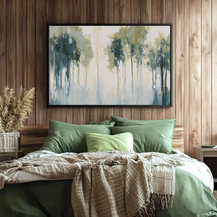 Abstract Forest Landscape Painting - Large Green and Blue Canvas Wall Art - Forest Wonderland - Hues Art Lab