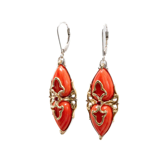 Gems En Vogue Michael Valitutti Red Coral Ruby 925 Two Tone 2-Inch Dangle Earrings