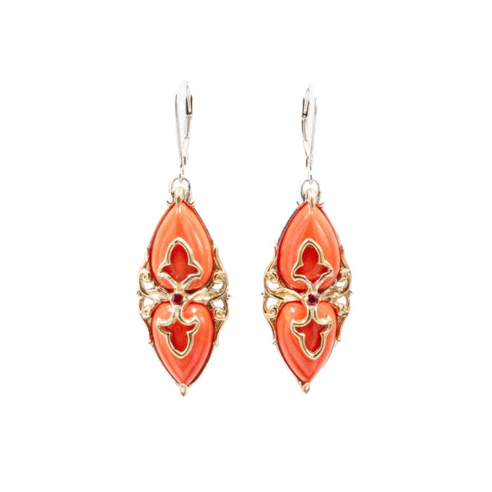 Gems En Vogue Michael Valitutti Red Coral Ruby 925 Two Tone 2-Inch Dangle Earrings