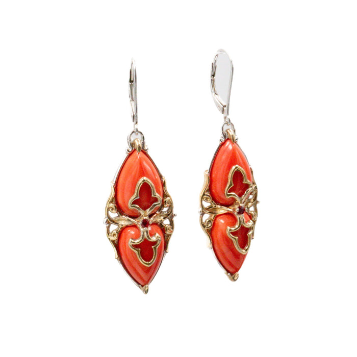 Gems En Vogue Michael Valitutti Red Coral Ruby 925 Two Tone 2-Inch Dangle Earrings