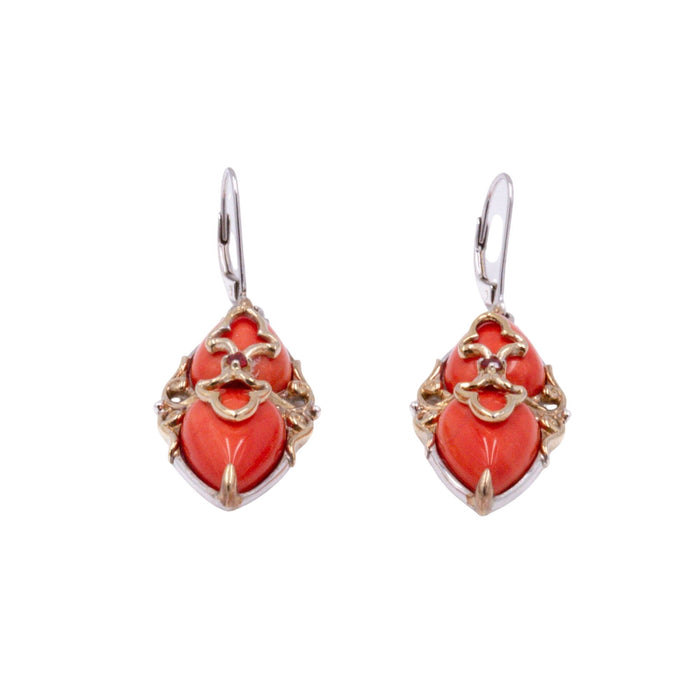 Gems En Vogue Michael Valitutti Red Coral Ruby 925 Two Tone 2-Inch Dangle Earrings