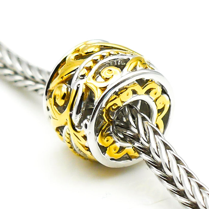 GEMS ON VOGUE Two-Tone Floral Pattern Sterling Silver Charm With 18K Gold Plating