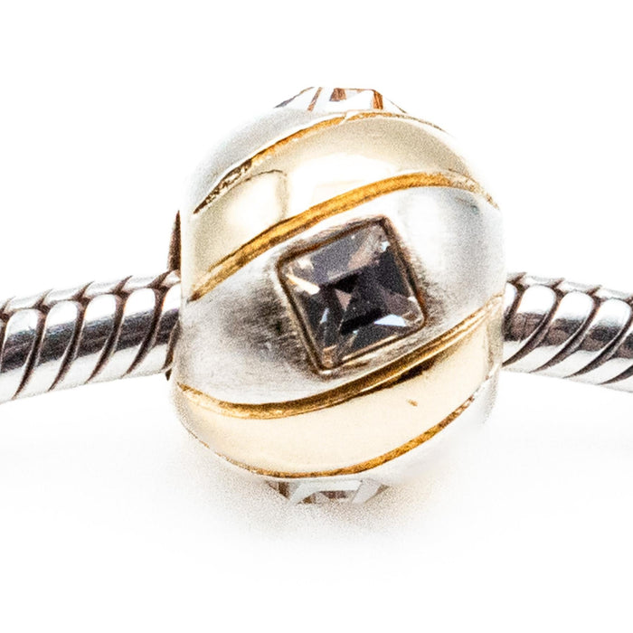 Geometric Gold Plated Sterling Silver Charm Bead With Square Crystals