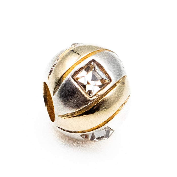 Geometric Gold Plated Sterling Silver Charm Bead With Square Crystals
