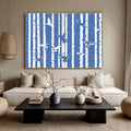 Geometry of the Flight blue white birch and flying bird canvas art by Hues Art Lab