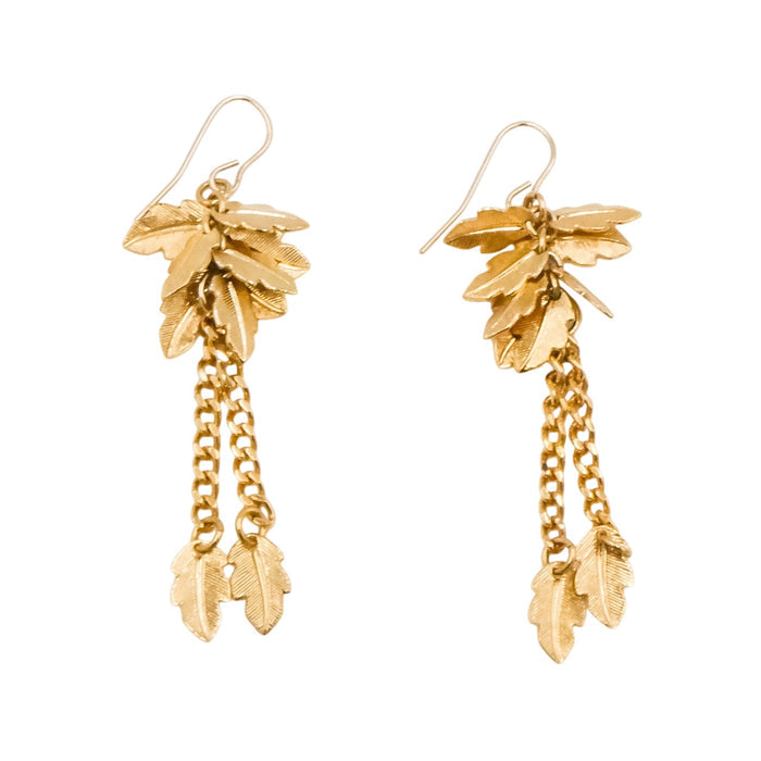Gold Plated Leaf Dangle Earrings 2 1/2 Inches