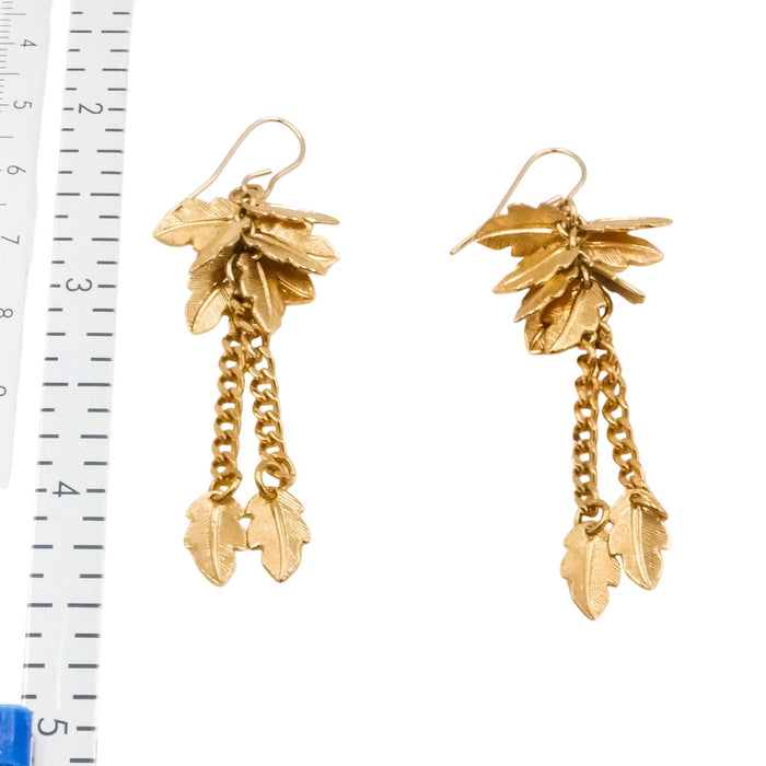 Gold Plated Leaf Dangle Earrings 2 1/2 Inches