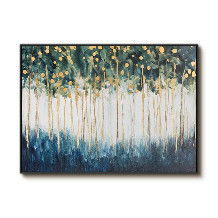 Abstract Forest Painting - Gold and Green Tree Canvas Wall Art - Golden Canopy - Hues Art Lab