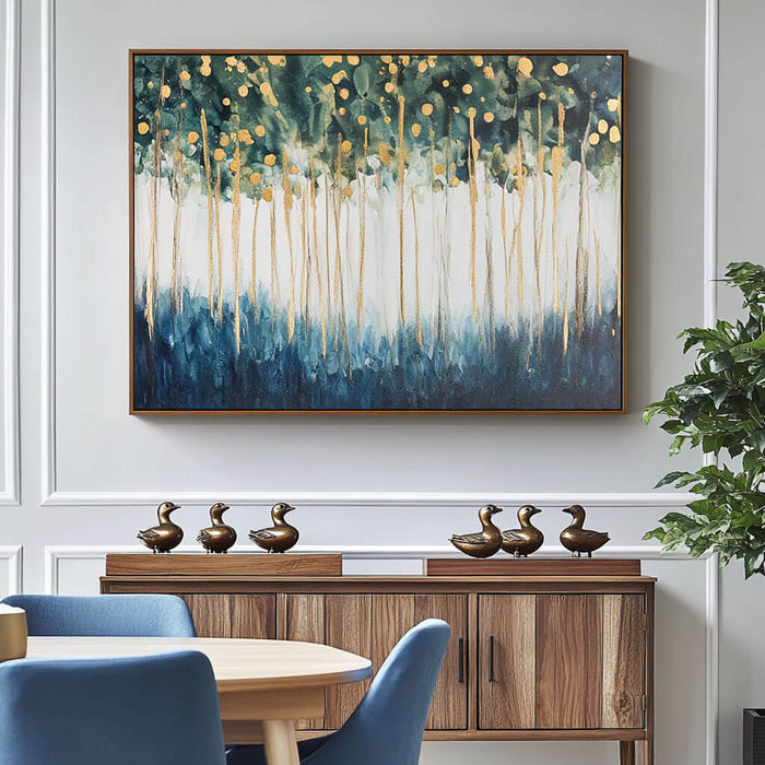 Abstract Forest Painting - Gold and Green Tree Canvas Wall Art - Golden Canopy - Hues Art Lab