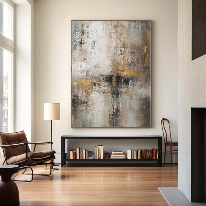 Beige and Gold Minimalist Abstract Painting - Contemporary Textured Wall Art - Golden Crossfade - Hues Art Lab