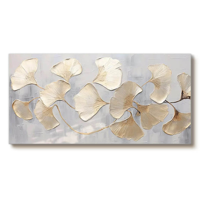 Modern Botanical Artwork - Hand-Painted Silver and Gold Ginkgo Leaves - Golden Drift - Hues Art Lab