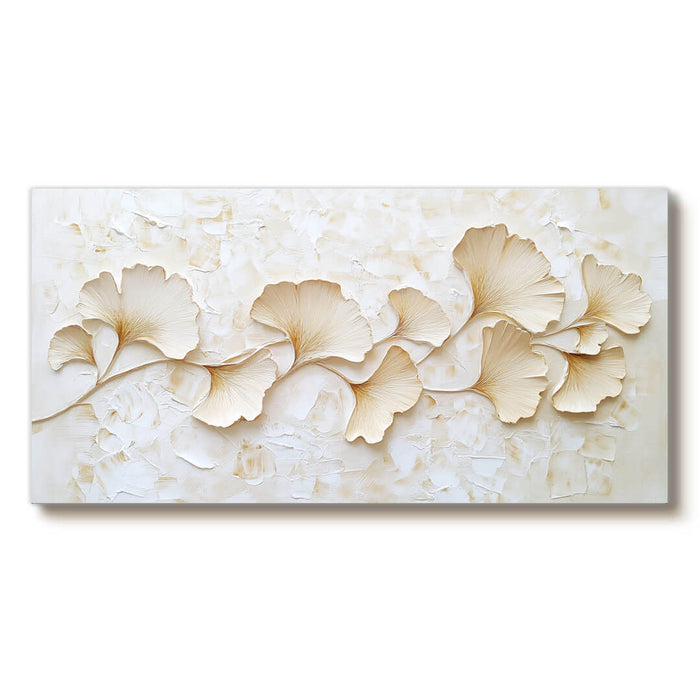 Minimalist Ginkgo Leaf Wall Art - 3D Texture Botanical Canvas Painting - Golden Drift I - Hues Art Lab