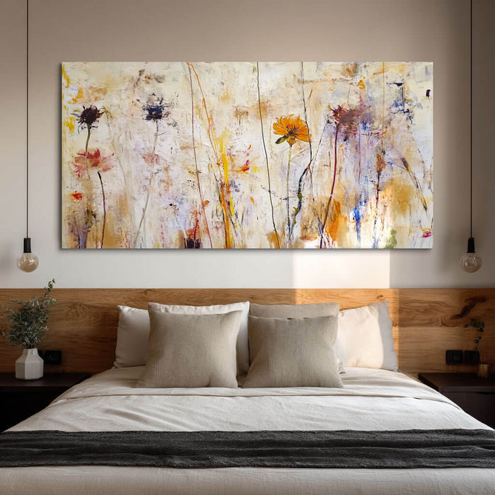 Large Abstract Floral Landscape Wall Art - Colorful Hand-Painted Canvas - Golden Hour - Hues Art Lab