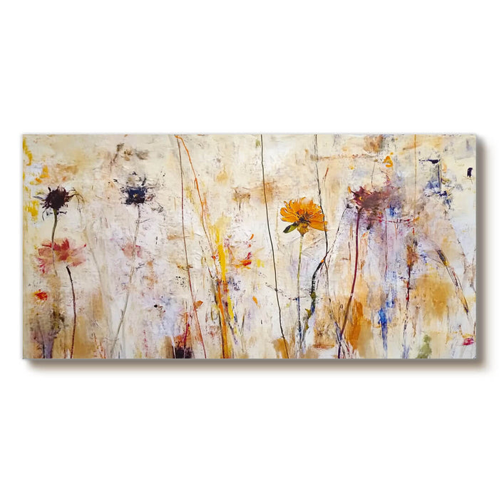 Large Abstract Floral Landscape Wall Art - Colorful Hand-Painted Canvas - Golden Hour - Hues Art Lab