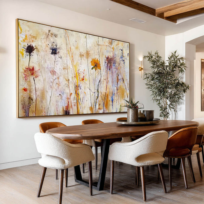 Large Abstract Floral Landscape Wall Art - Colorful Hand-Painted Canvas - Golden Hour - Hues Art Lab