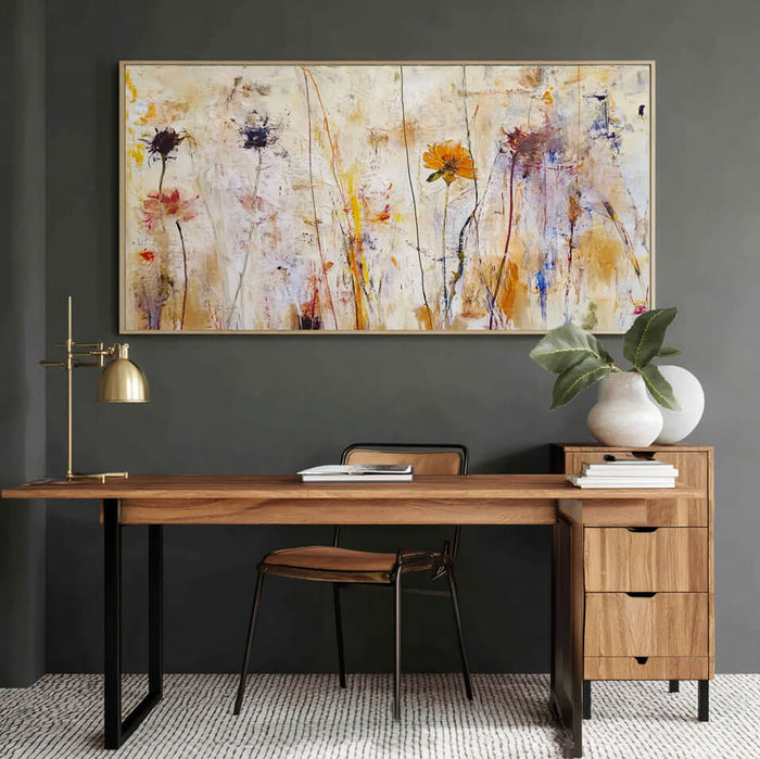 Large Abstract Floral Landscape Wall Art - Colorful Hand-Painted Canvas - Golden Hour - Hues Art Lab