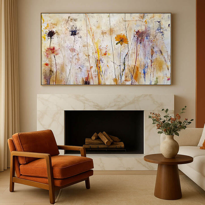 Large Abstract Floral Landscape Wall Art - Colorful Hand-Painted Canvas - Golden Hour - Hues Art Lab