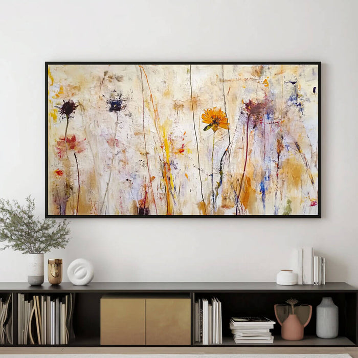 Large Abstract Floral Landscape Wall Art - Colorful Hand-Painted Canvas - Golden Hour - Hues Art Lab